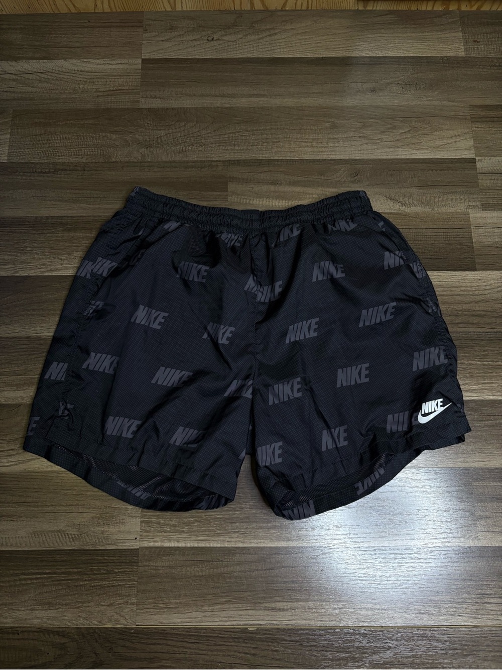 Nike Vintage Rare Sportswear Club Woven Track Shorts Nylon All Over Print Black
